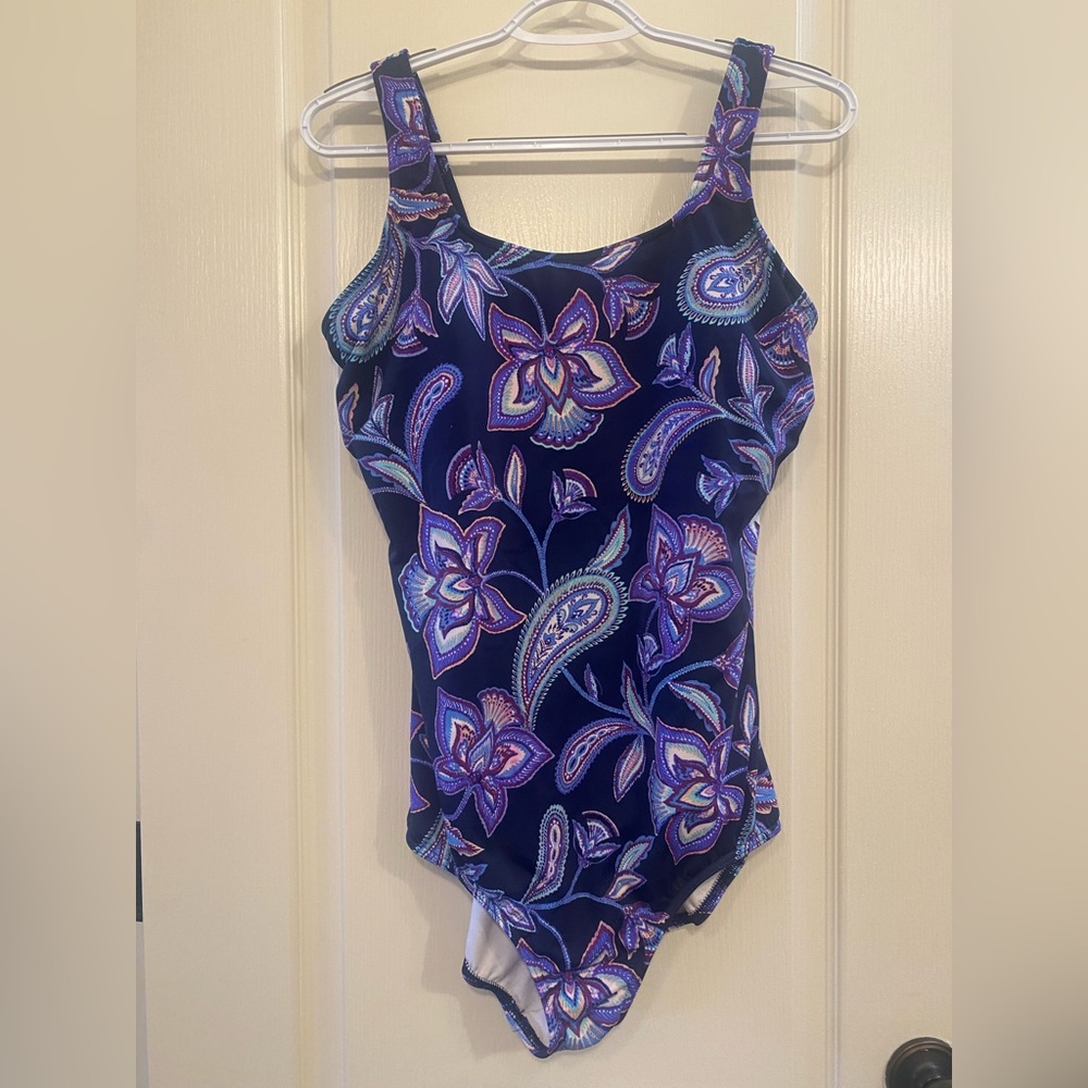 Lands' End One Piece Swimsuit - Blue and Purple Floral